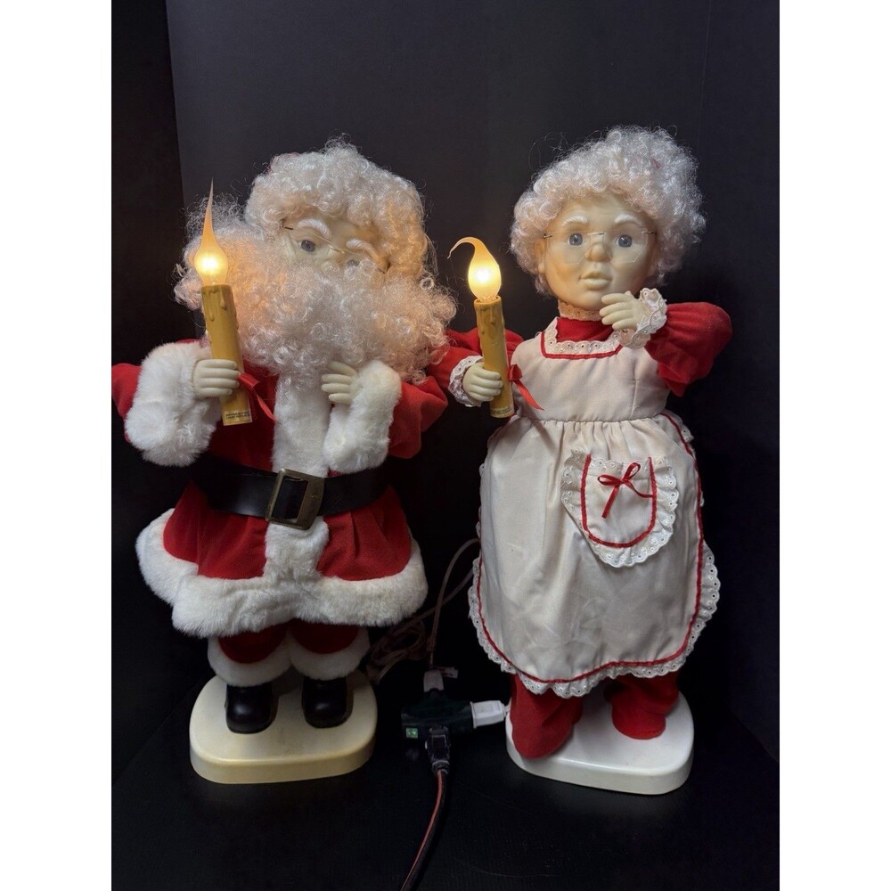 VINTAGE Santa & Mrs Clause Set Animated Collectible Holding A Candle 24” Tall